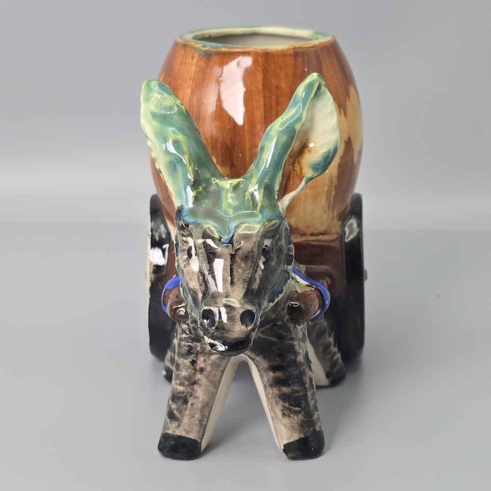 Vintage Occupied Japan Donkey Cart Planter Ceramic Burro Wagon Planter Figurine - Picture 3 of 11